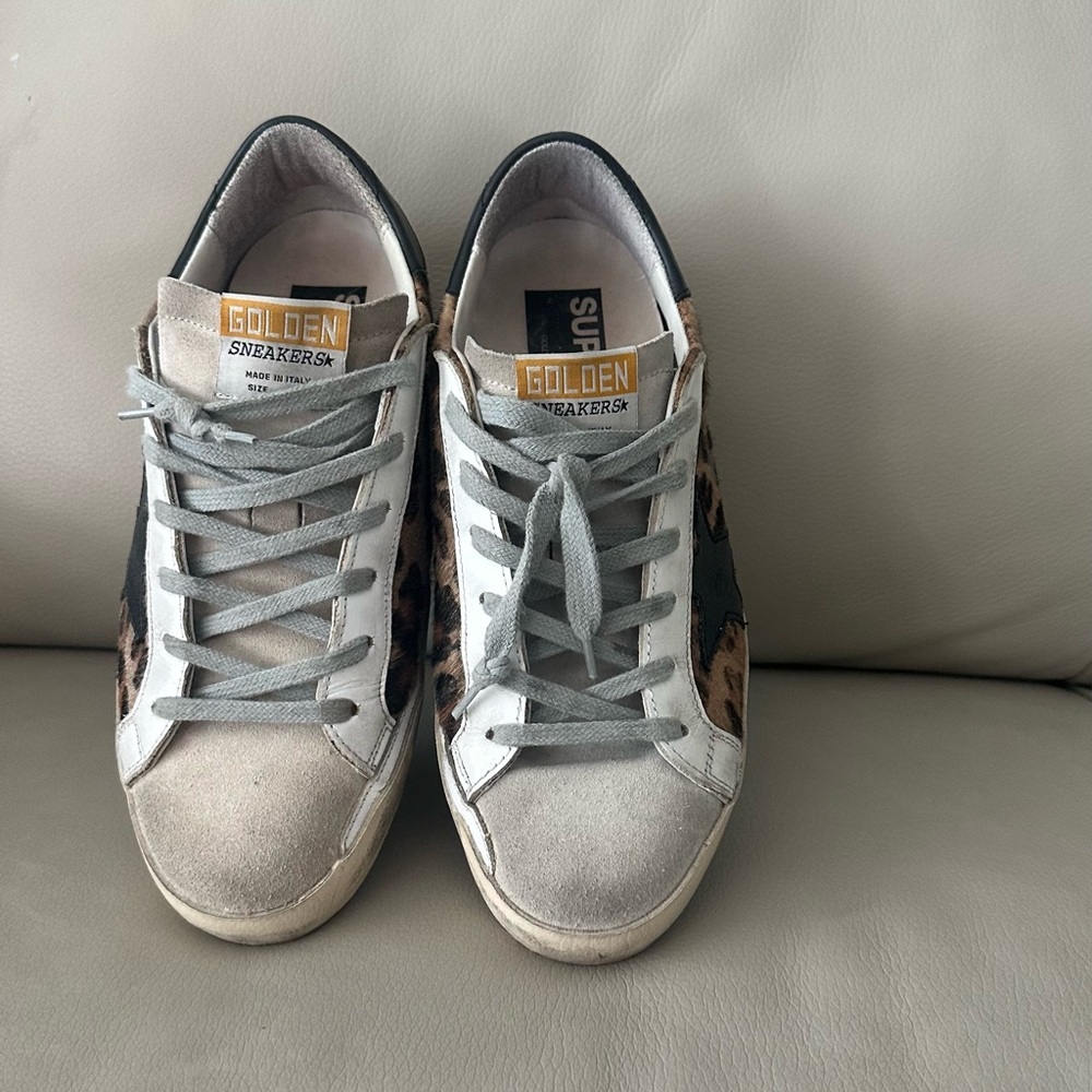 Golden Goose Gray and Leopard Sneakers